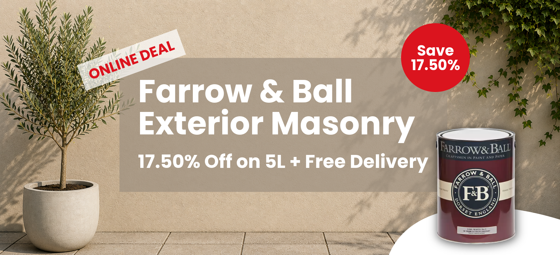 Farrow and Ball Exterior Masonry 17.50% off on 5L