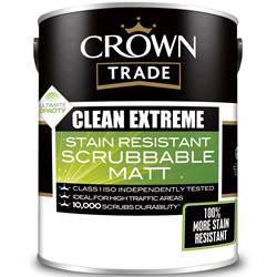 Buy 2 for £85 on Crown Trade Clean Extreme Stain Resistant Scrubbable Matt 5L Ready Mixed
